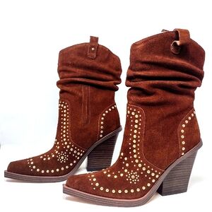 Jessica Simpson LARNA Western Boots, Nut Cow Suede, size 12M, New In Box